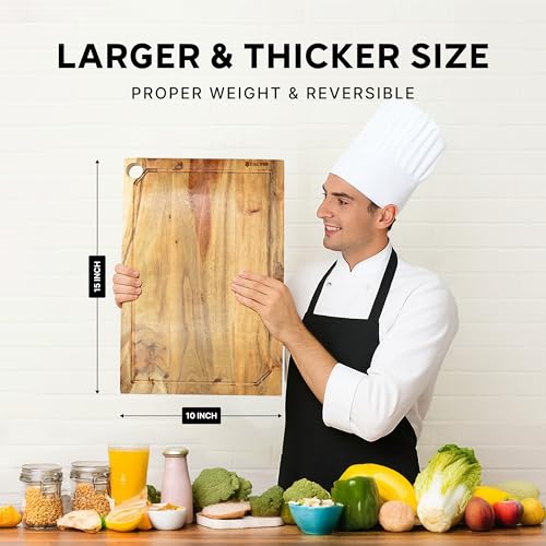Zalvio Acacia Wood Cutting Board – Large Reversible Butcher Block with Juice Groove | Heavy-Duty Chopping Board for Meat, Cheese, Vegetables & Serving Tray