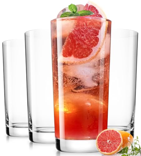 Drinking Water Glass Cups Set,Crystal Highball Glasses cups set of 4,16oz | Wide Mouth Design Tall Glassware for Cocktail Parties, Family Dinners - style: drinking Set of 4 16oz