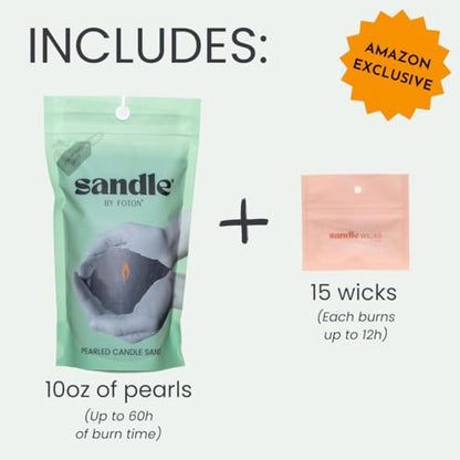 Sandle by Foton Pearled Candle 10 Oz – Black Unscented, Non Toxic Luxury Long Lasting Sand Candles up to 60 Hours - Refillable Sand Candle with 15 Wicks for Candles Making - size: 10oz (Single Pack)