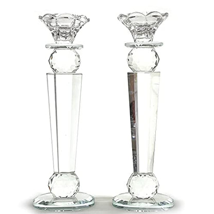Allgala Set of 2 Crystal Glass Made Reverse Tapered Pillar and Hand Crafted Ball Candlesticks-10-HD89152 - size: 2 PC (10")