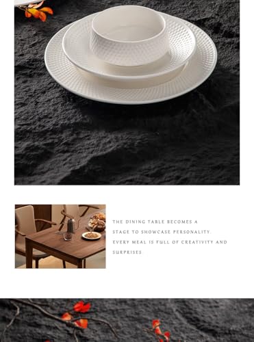 4-piece set, ceramic, embossed B design plate and bowl set, microwave and dishwasher tableware set, shatterproof and scratch resistant dinner set, irregular edge design, white - color: style - 11