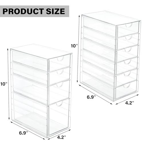 Prsildan Hair Accessories Organizer Acrylic Drawer with 10 Drawers | Clear, Craft Art Supply Storage, For Office Desk Bathroom Vanity Countertop, Set of 2 - size: 10 Drawers