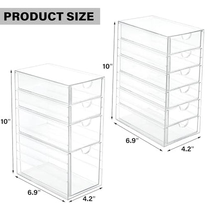Prsildan Hair Accessories Organizer Acrylic Drawer with 10 Drawers | Clear, Craft Art Supply Storage, For Office Desk Bathroom Vanity Countertop, Set of 2 - size: 10 Drawers