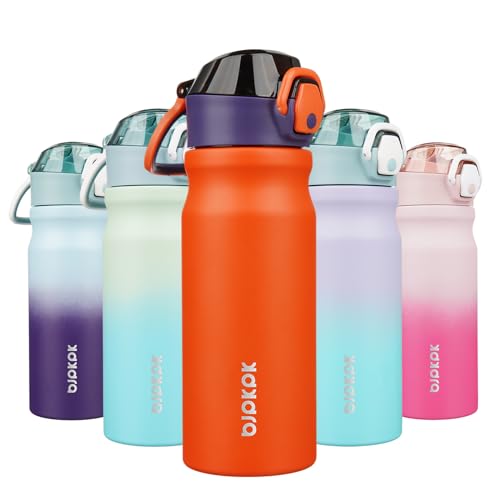 BJPKPK 18 oz Water Bottle with Straw & Handle, Insulated Stainless Flask | Leak Proof Locking Lid, Thermal, Double Wall Vacuum, Keeps Hot/Cold, BPA Free, Dishwasher Safe, Travel & Sports, Orange - color: Orange, size: 18 Ounces