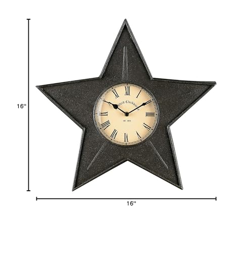 Park Designs Black Star Metal Wall Clock 16" | Metal | Unique Star-Shaped Design | Sleek Black Finish | Farmhouse Wall Decor Accent