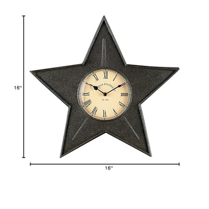 Park Designs Black Star Metal Wall Clock 16" | Metal | Unique Star-Shaped Design | Sleek Black Finish | Farmhouse Wall Decor Accent