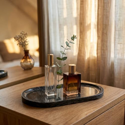 YKAJO Wave Grey Oval Marble Tray, 11.8x5.9 Vanity Perfume Organizer Dish | Honed natural stone; jewelry & trinket dish, ring & key holder, soap & candle catchall; bath counter, dresser, coffee table - color: Wave Grey, size: 11.8" x 5.9" x 0.6"
