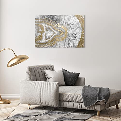 Oliver Gal Abstract Modern Canvas Wall Art Agate Geode Crystal Ready to Hang Home Decor 24.0 x 36.0 Gold and White Canvas Art for Living Room - size: 24"L x 36"W, style: Wrapped Canvas