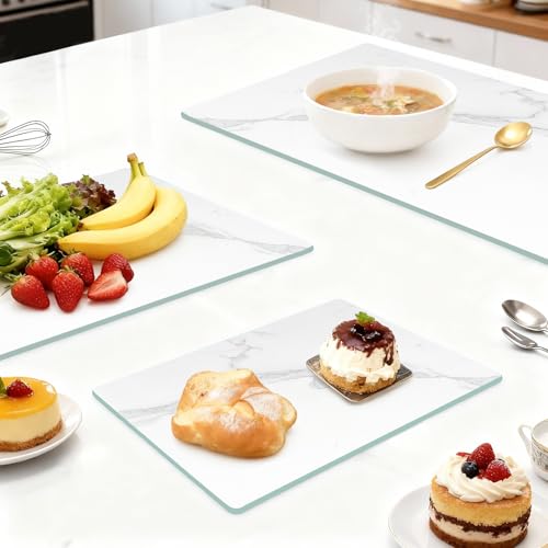 Murrey Home Glass Cutting Board for Kitchen Counter, Tempered Glass Chopping Boards Dishwasher Safe, Small Clear Countertop Tray, Scratch Resistant, Heat Resistant, Non Toxic, White Marble, 12"x8" - color: Textured White Marble, size: 11.8"L x 7.9"W