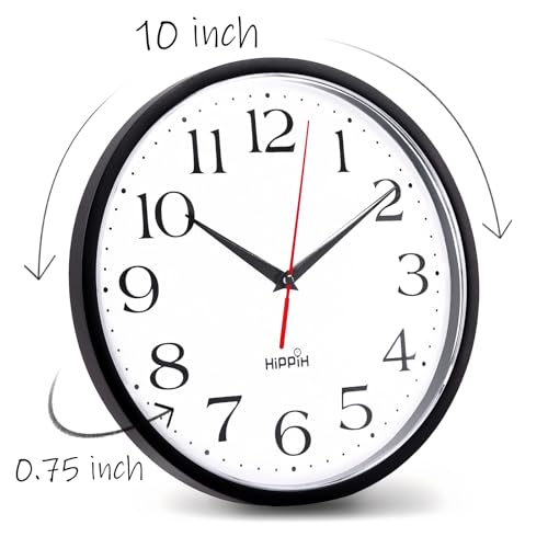 10 Inch Wall Clock, 2Pack Silent Non Ticking Battery Operated Clocks | Black Analog Clock| Living Room, Office, Classroom, Bedroom, Kitchen, Bathroom| Modern Simple Style | Easy to Read | Accurate - color: With Red Second Hand, size: 10 inches