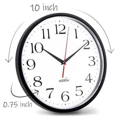 10 Inch Wall Clock, 2Pack Silent Non Ticking Battery Operated Clocks | Black Analog Clock| Living Room, Office, Classroom, Bedroom, Kitchen, Bathroom| Modern Simple Style | Easy to Read | Accurate - color: With Red Second Hand, size: 10 inches