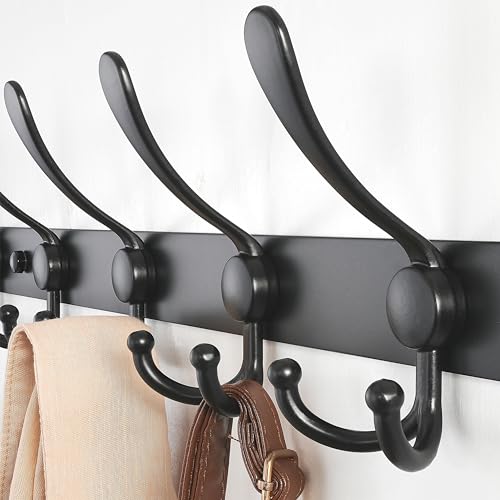 Coat Rack Wall Mount - 29.5” Long 8-Tri-Hooks Heavy Duty Coat Hanger Rail Wall Hooks for Hanging Coats Hats Clothing Clothes Purse Mudroom Entryway, Black, Pack of 2 - color: Black, size: L=29.5” (2 Pcs)