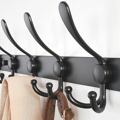 Coat Rack Wall Mount - 38” Long 10-Tri-Hooks Heavy Duty Coat Hanger Rail Wall Hooks for Hanging Coats Hats Clothing Clothes Purse Mudroom Entryway, Black - color: Black, size: L=38” (1 Pcs)