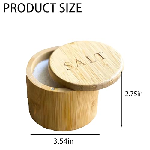 Bamboo Salt Box with Spoon, Magnetic Swivel Lid, 6oz Salt Cellar | Premium bamboo, 6oz capacity, includes spoon, magnetic swivel lid, perfect for countertop salt, spices and seasoning.