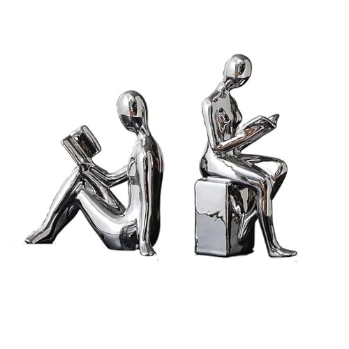 Bookends 1Set/2Pcs Ceramic BlockBook Shelf Stopper Holder Bookend Desktop Study Room Ornament Sculpture Bookend Support(Silver) - color: Silver