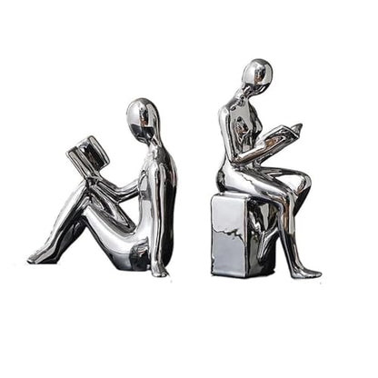 Bookends 1Set/2Pcs Ceramic BlockBook Shelf Stopper Holder Bookend Desktop Study Room Ornament Sculpture Bookend Support(Silver) - color: Silver