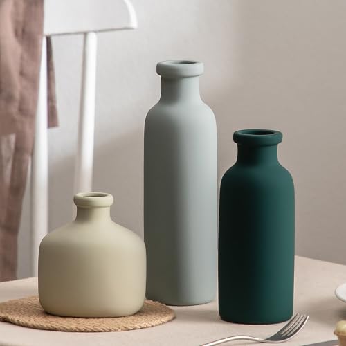 Ceramic Vase Set of 3, Rustic Bud Vases for Flower Centerpieces Decor | Modern Terracotta Vases with Pottery Style, Perfect for Pampas Grass, Farmhouse Table, Shelf, Office and Home Decoration - color: 202-4