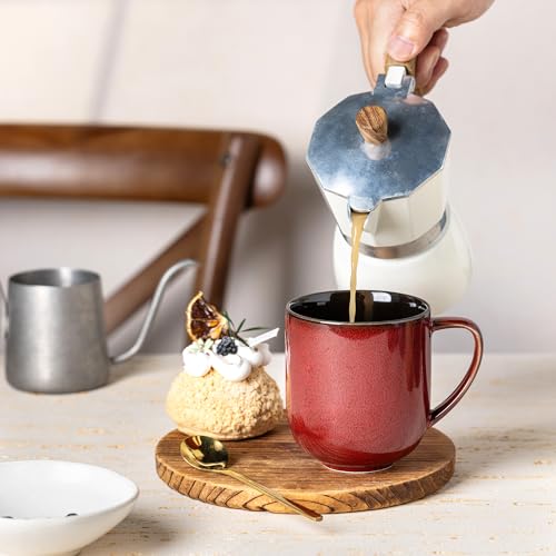 LERATIO Ceramic Coffee Mugs Set of 6,12oz Handmade Coffee Mugs Set | Large Handle for Cappuccino/Latte/Tea/Hot Cocoa,Oven &Dishwasher & Microwave Safe-Red - color: reactive glaze-2