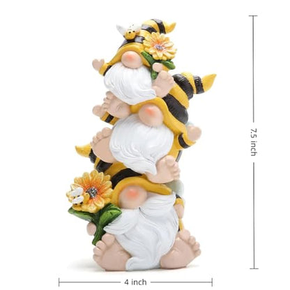 Hodao Bee Gnome Decor Statue, Resin Stacked Gnome Figurine with Sunflower and Bumblebee Details, Cute Farmhouse Tiered Tray Shelf Table Accent for Spring Summer Home Gift - style: Stacked Bee Gnome