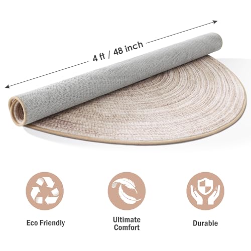 Carvapet 4ft Round Rug Washable Imitation Jute Low Pile 4 ft Circle Carpet with Non Slip Rubber Backing, Foldable Stain Resistant Area Rugs for Living Room Bedroom Office Bathroom - color: S-khaki, size: 4' (Round)