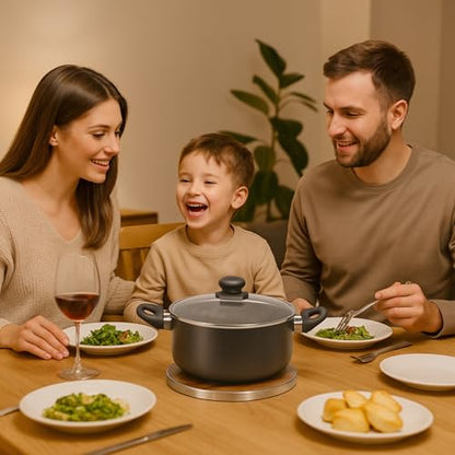 7 Inch Round Trivet Acacia Wood and Stainless Steel Frame | Heat-Resistant, Multi-Purpose Hot Pad, For Pots Pans and Dishes, Elegant Table Protector, Durable and Stylish