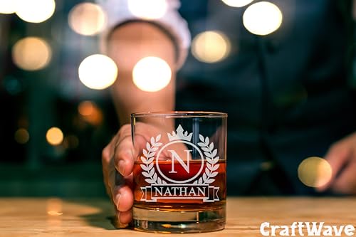 Personalized Whiskey Glass for Men, Custom Engraved Name & Initial Rocks Glasses, 11oz, Barware for Men, Father’s Day Gifts - color: Whiskey Personalized Name Monogram