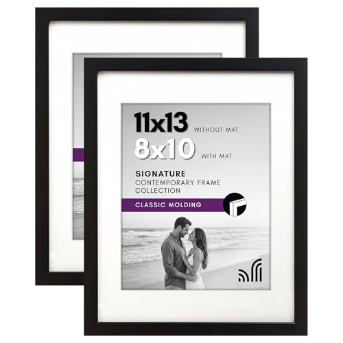 Americanflat 11x13 Picture Frame 2-Pack - Matted to 8x10 - Black | Engineered Wood construction, Shatter-resistant glass, hangs vertical or horizontal, sawtooth hangers included - color: Black, size: 11x13, style: 2 Pack
