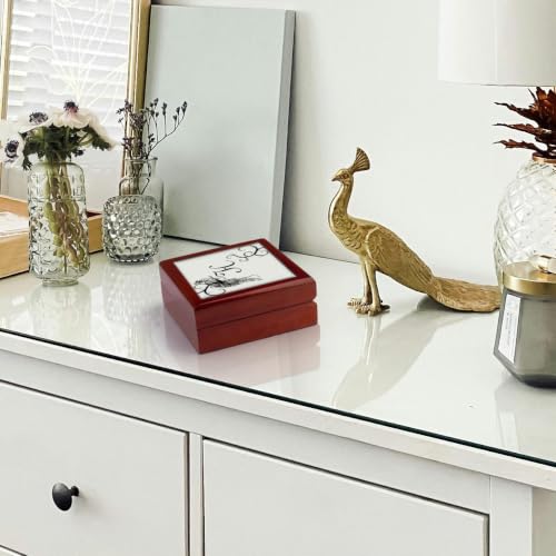 3dRose Image of Letter H Victorian Style With Peacock Hiding Jewelry Box 7 x 7 inch with 4 inch tile