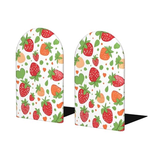 Cute Strawberry Fruit Wooden Bookends for Shelves Decorative Book Ends Universal Book Organizer Holder for Office, Heavy Books, Vinyl Records - color: Cute Strawberry Fruit