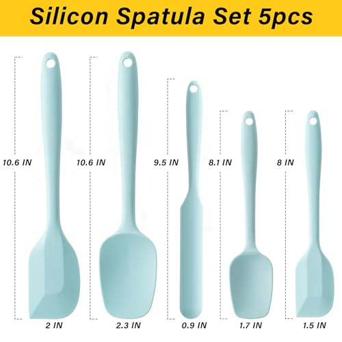 Silicone Spatula Set,5 Piece Food Grade Rubber Spatulas,Macaron Blue | Spatulas Silicone Heat Resistant for Baking,Cooking,and Mixing High Heat Resistant Non Stick Dishwasher Safe BPA-Free - color: Macaron blue