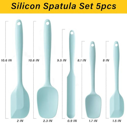 Silicone Spatula Set,5 Piece Food Grade Rubber Spatulas,Macaron Blue | Spatulas Silicone Heat Resistant for Baking,Cooking,and Mixing High Heat Resistant Non Stick Dishwasher Safe BPA-Free - color: Macaron blue