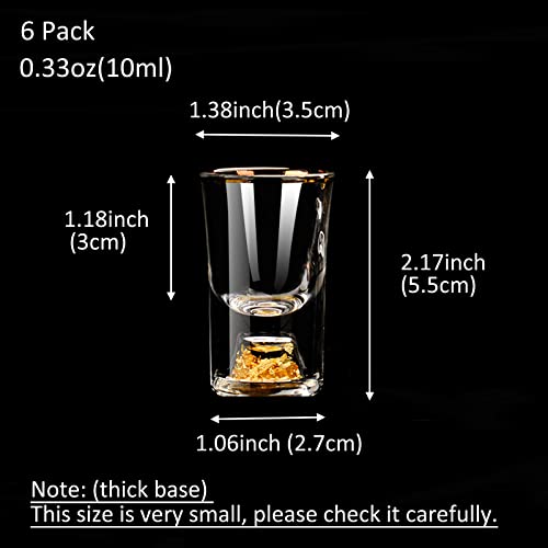 6 Pack 10ml (0.33 oz) Shot Glasses, Crystal Shot Glass Set | Shot Cups Decorated with 24K Gold Flakes for Whiskey, Tequila, Vodka, Mini Shot Glass Perfect for Party, Bar, Club - size: 6 Count (Pack of 1)