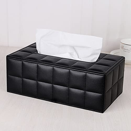 High-end Fashion PU Leather Tissue Box Holder Business Black, Rectangular Napkin Holder Drawer Paper Dispenser, Home Office Car Tissue Holder with Magnetic Bottom (Black Checkered) - color: Black Checkered