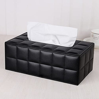 High-end Fashion PU Leather Tissue Box Holder Business Black, Rectangular Napkin Holder Drawer Paper Dispenser, Home Office Car Tissue Holder with Magnetic Bottom (Black Checkered) - color: Black Checkered