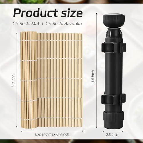 Sushi Making Kit, Upgraded 11.8 Inches Sushi Roller, Sushi Bazooka Easy Made Sushi | Sushi Rolling Mat Sushi Maker Sushi Kit - color: Black