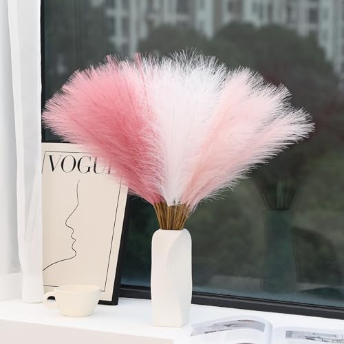 Wertuirk 60pcs Faux Pampas Grass - 24 Inch Pink Pampas Grass Home Decor | Artificial Colored Pompas Grass for Room Decor, Wedding Centerpieces and Baby Shower Decorations (Blush & White & Pink) - color: A Pink & White & Blush, size: 60 Pieces