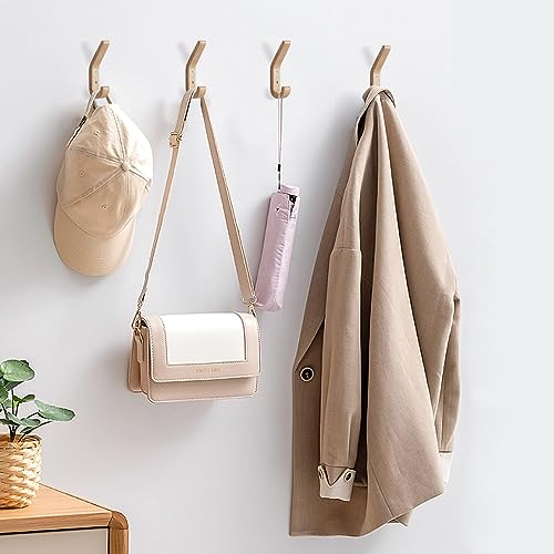Natural Wood Wall Hooks,4 Pack Wall Mounted Wooden Coat Hooks,Modern Decorative Wooden Peg Hook for Entrance Wall,Heavy Duty Bag Hanger Hooks for Hanging Coats,Key,Towels,Purse(Oak Wood)