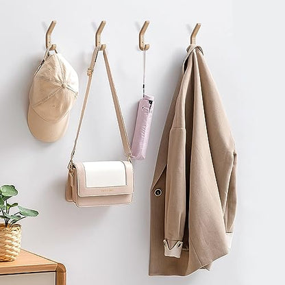 Natural Wood Wall Hooks,4 Pack Wall Mounted Wooden Coat Hooks,Modern Decorative Wooden Peg Hook for Entrance Wall,Heavy Duty Bag Hanger Hooks for Hanging Coats,Key,Towels,Purse(Oak Wood)