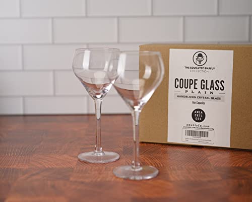 Amehla x The Educated Barfly Collection Coupe Glass Handblown Teardrop Nick and Nora Cocktail Glass - 6-ounce, Set of 2 Martini Glasses for Up Cocktails (Plain) - style: Minimalist