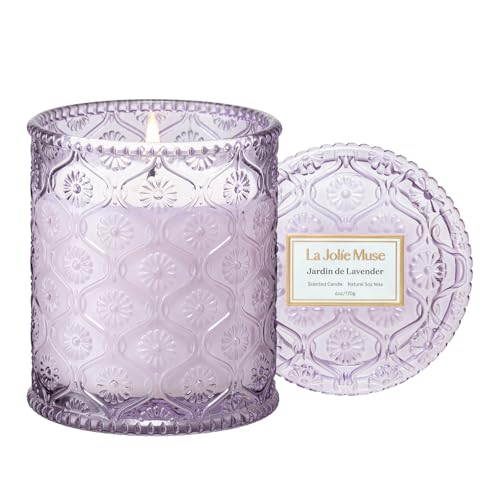 LA JOLIE MUSE Lavender Lilac Fresh Scented Candles for Home, Soy Wax 40 Hrs | Luxury Jar Candle, Clean Non Toxic, Gift for Women & Men, Relaxing Aromatherapy, Stress Relief, Decorative Purple Candles - color: Jardin de Lavender
