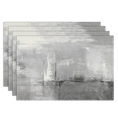 Emvency Farmhouse Placemats Set of 4, 12x18 Inch, Light Gray and Dark Gray | Vintage Abstract Art Painting Table Mats for Outdoor Home Party Kitchen Dining Decoration - color: Abstract Gray, size: Set of 4