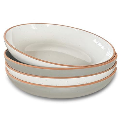 Mora Ceramic Large Pasta Bowls 30oz, Set of 4 - Serving, Salad, Dinner, etc Plate/Wide Bowl - Microwave, Oven, Dishwasher Safe Kitchen Dinnerware - Modern Porcelain Stoneware Dishes, Vanilla & Grey - color: Vanilla & Earl Grey