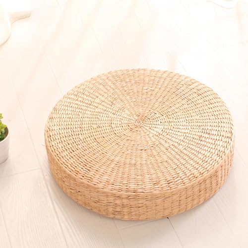 Tatami Floor Pillow Sitting Cushion Bigger Size - Round Hand Woven Seat Cushion,Japanese Style Breathable Padded Knitted Straw Meditation Cushions for Zen, Yoga Practice or Room Floor (45cm) - size: 45cm