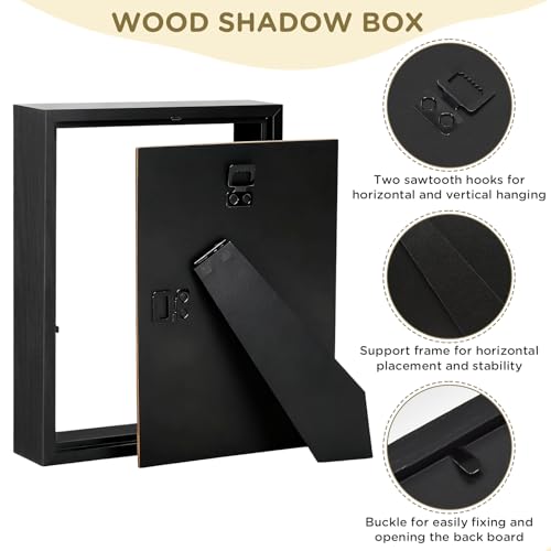 2 Pack Shadow Box Frame 11"x 14" - Wood Deep Shadowbox with Glass Shadow Boxes Display Cases Suitable for Photos, Dried Flowers, Handicrafts Picture Frames for Wall Hanging Tabletop (Black) - size: 11×14-2pcs-black
