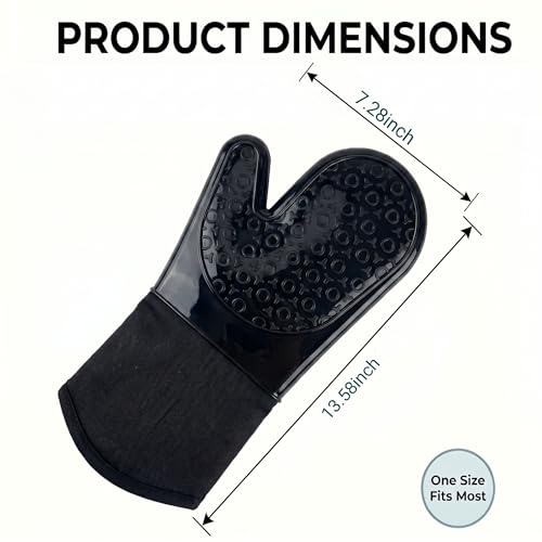Silicone Oven Mitts 2-Pack, 13.5"x7.28" Heat Resistant 500°F, Non-Slip BPA-Free with Soft Cotton Lining, Kitchen Gloves for Baking, Cooking, BBQ & Grilling (Black) - color: Black
