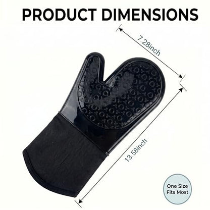 Silicone Oven Mitts 2-Pack, 13.5"x7.28" Heat Resistant 500°F, Non-Slip BPA-Free with Soft Cotton Lining, Kitchen Gloves for Baking, Cooking, BBQ & Grilling (Black) - color: Black