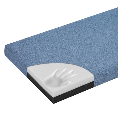 baibu 42 Inch Bench Cushion, Dual-Layer Design Memory Foam Indoor Bench Cushion, Non-Slip Standard Size Rectangle Seat Pad with Ties, 42x16x2Inch, Blue - color: Blue, size: 42x16x2 Inch (Pack of 1)