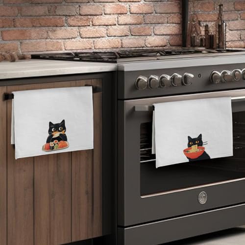 Funny Black Cat Kitchen Towels Set of 2, Cat Mom Lady Gifts for Women Hand Towels, Funny Black Kitty Decorative Dish Tea Towels for Kitchen Decor, Pet Lover Gifts, 16X24In