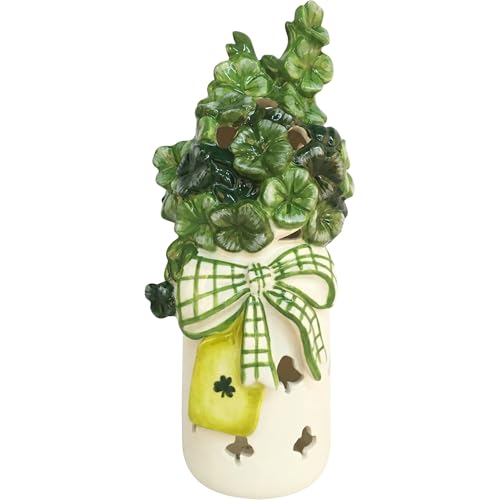 Blue Sky Clayworks Shamrock Jar Tealight Holder, 4.5" L x 4.5" W x 10.75" H