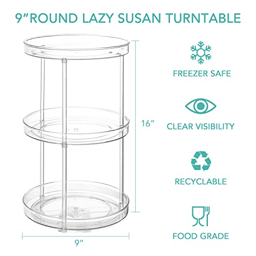 URALFA 3 Tier Lazy Susan Organizer, 9 Inch Clear Rotating Makeup Organizer | Acrylic 360 Rotating Tray, Plastic Spinning Organizer, Multi-layer Shelf for Bathroom, Pantry, Countertop, Kitchen, Cupboard - size: 9 Inch / 3 Tier / 1 Pack